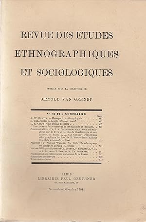 Imagen del vendedor de Revue des tudes ethnographiques et sociologiques publ. sous la dir. de Arnold van Gennep. 11-12 a la venta por PRISCA