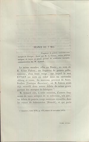 Seller image for Fragment de poterie samienne avec marque de fabrique, donn par M. C. Falcon ; autres poteries antiques et tuyau en plomb portant de semblables marques. for sale by PRISCA