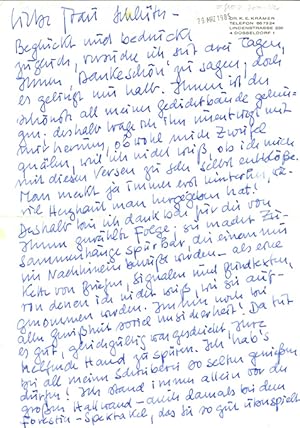 (d.i. Karl Emerich Krämer), Eigenhändiger Brief, unterschrieben mit seinem realen Namen.