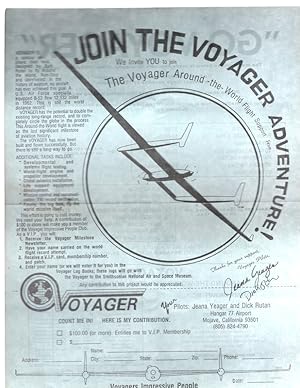 RUTAN MODEL 76 VOYAGER AIRCRAFT EPHEMERA: Three Documents Include 1) Join the Voyager Adventure! ...