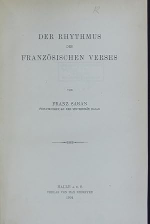 Bild des Verkufers fr Der Rhythmus des franzsischen Verses. zum Verkauf von Antiquariat Bookfarm