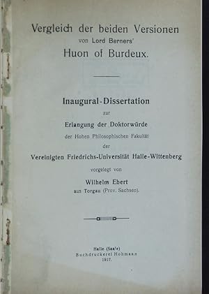 Bild des Verkufers fr Vergleich der beiden Versionen von Lord Berners' Huon of Burdeux. zum Verkauf von Antiquariat Bookfarm