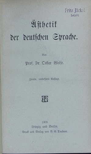 Bild des Verkufers fr sthetik der deutschen Sprache. 2.,verb. Auflage. zum Verkauf von Antiquariat Bookfarm