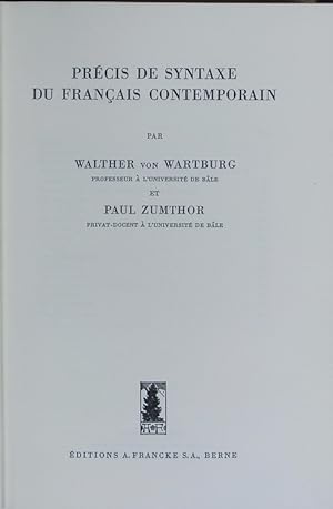 Bild des Verkufers fr Prcis de syntaxe du franais contemporain. zum Verkauf von Antiquariat Bookfarm