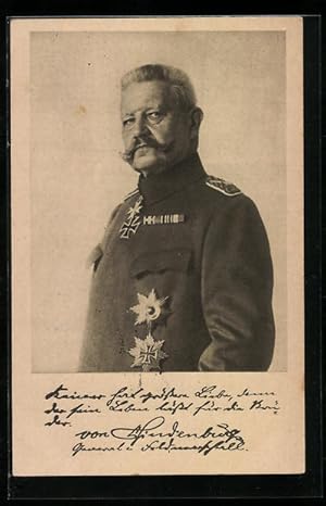 Ansichtskarte Paul von Hindenburg in Uniform mit Orden und Eisernem Kreuz