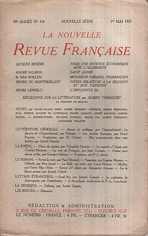 Immagine del venditore per La Nouvelle Revue Franaise Mai 1923 N 116 venduto da PRISCA