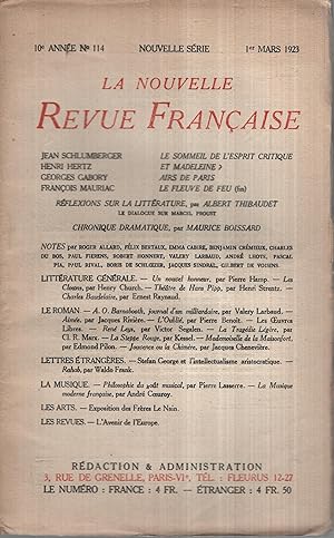 Imagen del vendedor de La Nouvelle Revue Franaise Mars 1923 N 114 a la venta por PRISCA