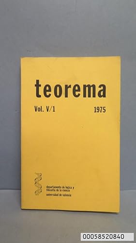 Imagen del vendedor de TEOREMA - VOL V/1- LGICA Y FILOSOFA DE LA CIENCIA - UNIVERSIDAD DE VALENCIA. 1975 a la venta por EL DESVAN ANTIGEDADES
