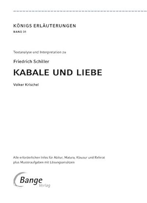 Imagen del vendedor de Kabale und Liebe - Textanalyse und Interpretation : mit Zusammenfassung, Inhaltsangabe, Charakterisierung, Szenenanalyse, Prfungsaufgaben uvm. a la venta por Smartbuy