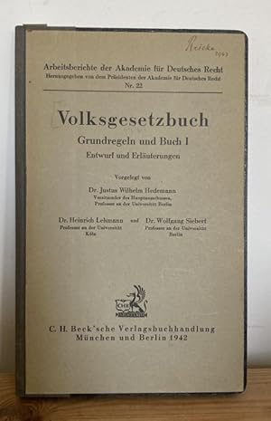 Bild des Verkufers fr Volksgesetzbuch. Grundregeln und Buch I. Entwurf und Erluterungen zum Verkauf von Treptower Buecherkabinett Inh. Schultz Volha