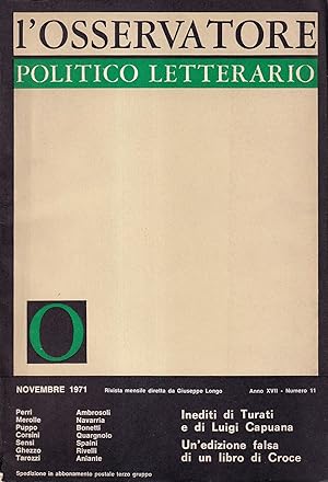 Seller image for L'osservatore politico letterario. Anno XVII, Numero 11, novembre 1971 for sale by Il Salvalibro s.n.c. di Moscati Giovanni