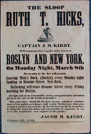 The Sloop Ruth T. Hicks, . Will Commence Her Regular Trips between Roslyn and New York on Monday ...