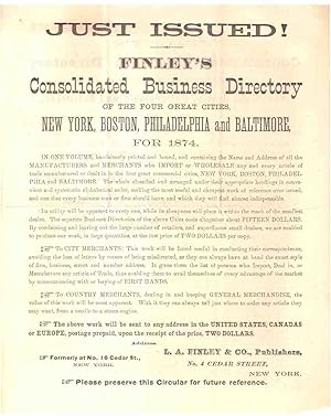 Just issued! Finley's consolidated business directory of the four great cities, New York, Boston,...