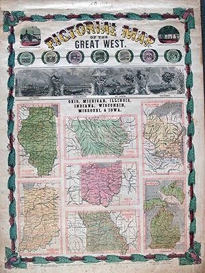 Seller image for Pictorial Map of the Great West. Ohio, Michigan, Illinois, Indiana, Wisconsin, Missouri, Iowa for sale by High Ridge Books, Inc. - ABAA