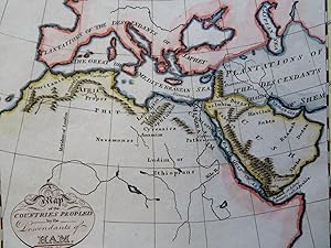 Ancient Biblical Ham descend. Arabia Holy Land c. 1815 Bower scarce color map