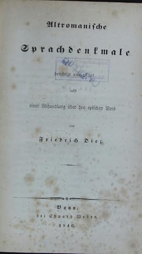 Bild des Verkufers fr Altromanische Sprachdenkmale. zum Verkauf von Antiquariat Bookfarm