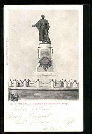 Bild des Verkufers fr Ansichtskarte Port-Said, Monument  Ferdinand de Lesseps zum Verkauf von Bartko-Reher