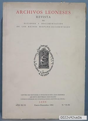 Imagen del vendedor de ARCHIVOS LEONESES. REVISTA DE ESTUDIOS Y DOCUMENTACION DE LOS REINOS HISPANO-OCCIDENTALES. N 91-92 a la venta por EL DESVAN ANTIGEDADES