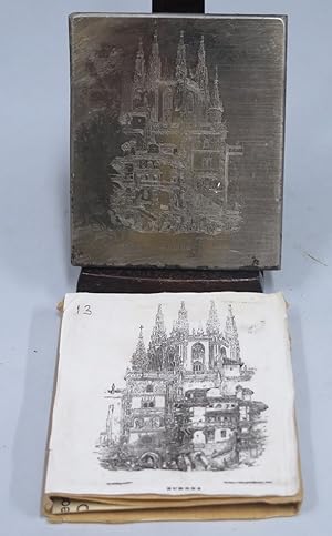Seller image for PLANCHA DE GRABADO. VISTA CATEDRAL DE BURGOS. F. LORENTE. EDICIONES JHERR for sale by EL DESVAN ANTIGEDADES