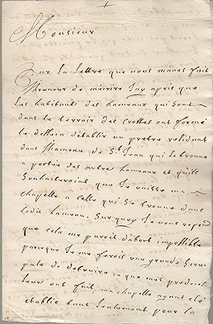 Lettre autographe signée et datée au Curé de la Crotte du 16 février 1734