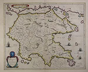 Morea olim Peloponnesus. Altkolorierte Kupferstich-Karte aus "Atlas Maior". Amsterdam, Guijelmus ...