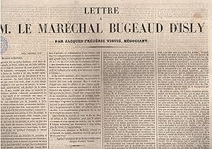 Seller image for Lettre  M. le marchal Bugeaud d'Isly, par Jacques-Frdric Vigui, ngociant. (Septembre.). Les socialistes et le travail en commun. (Sign : Mal B. d' Isly.). for sale by PRISCA