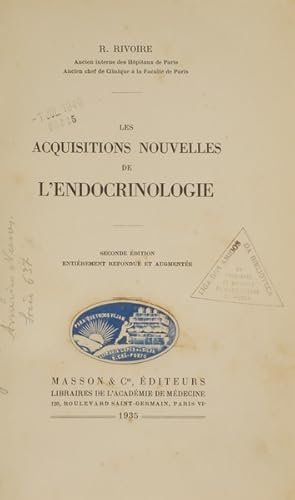 Seller image for LES ACQUISITIONS NOUVELLES DE L?ENDOCRINOLOGIE. for sale by Livraria Castro e Silva