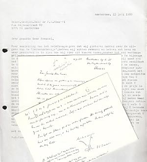 Imagen del vendedor de Twee handgeschreven brieven en vier correspondentiekaarten van mr. F.E. Frenkel aan 'Zeer geachte heer Simons'. a la venta por Fokas Holthuis