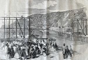 Seller image for Victoria Bridge, Severn Valley Railway: Laying the Foundation Stone. An original print from the Illustrated London News, 1859. for sale by Cosmo Books