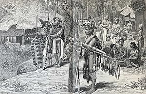 Seller image for A Sketch in Borneo - By F. Regamey. An original print from the Illustrated London News, 1873. for sale by Cosmo Books