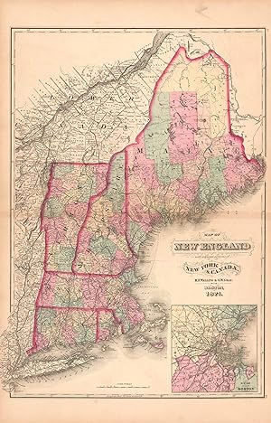 Bild des Verkufers fr Map of New England with adjacent portions of New York & Canada zum Verkauf von Art Source International Inc.