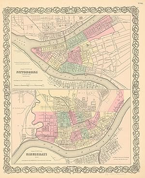 Immagine del venditore per J.H. Colton's 1855 Map of The City of Pittsburgh, Pennsylvania and The City of Cincinnati, Ohio venduto da Art Source International Inc.