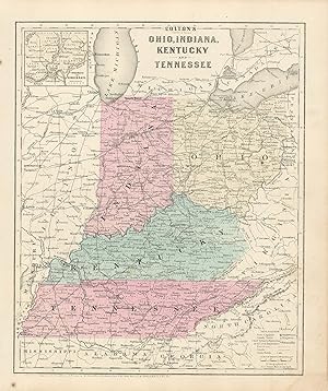 Immagine del venditore per Colton's 1860 Map of Ohio, Indiana, Kentucky, and Tennessee with inset map of Cincinnati venduto da Art Source International Inc.