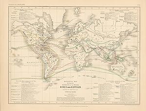 Seller image for Milner's 1850 Zoological Map of the Distribution of the Principal Birds and Reptiles over the Globe for sale by Art Source International Inc.