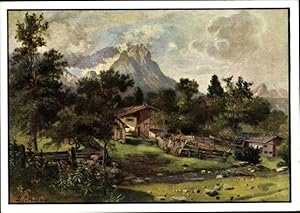 Immagine del venditore per Knstler Ansichtskarte / Postkarte Correggio, L., Garmisch Partenkirchen in Oberbayern, Zugspitze, Alt-Garmisch - Werbung Kaffee Schilling Bremen venduto da akpool GmbH