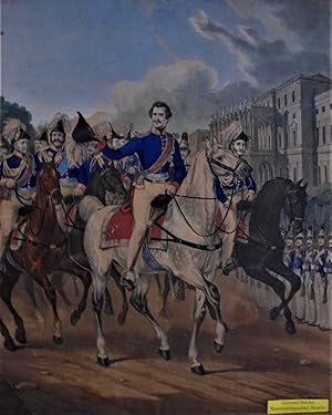 Militärparade zu Pferde. Ludwig I. in Generalsuniform in Begleitung seiner Suite.