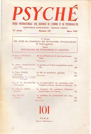 Bild des Verkufers fr Psych : revue internationale des sciences de l'homme et de psychanalyse (dir. Maryse Choisy) n 101 mars 1955 zum Verkauf von PRISCA