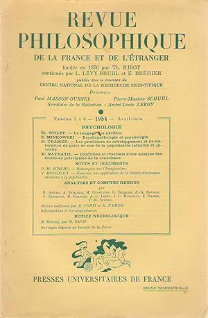 Image du vendeur pour revue philosophique de la France et de l'tranger, N 4  6, 1954, Avril-Juin mis en vente par PRISCA