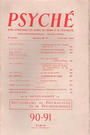 Seller image for Psych : revue internationale des sciences de l'homme et de psychanalyse (dir. Maryse Choisy) n 90-91 avril-mai 1954 for sale by PRISCA