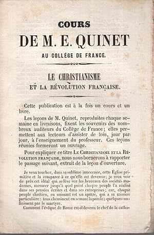 Image du vendeur pour Cours de M. E. QUINET au Collge de France : Le christianisme et la rvolution franaise. mis en vente par PRISCA