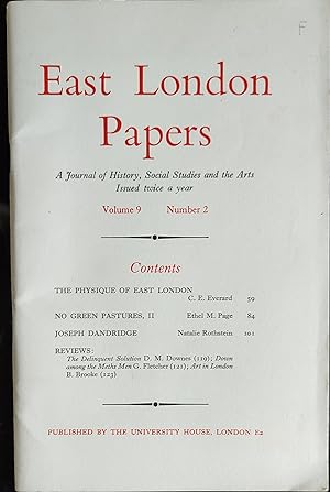 Image du vendeur pour East London Papers A Journal of History, Social Studies and the Arts Winter 1966 Volume 9 Number 2 mis en vente par Shore Books