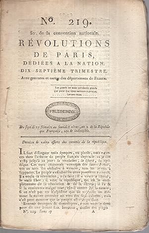 Image du vendeur pour Rvolutions de Paris, ddies  la Nation et au District des Petits-Augustins. n 219 27 frimaire an II au 6 nivose an II mis en vente par PRISCA