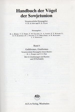 Seller image for Handbuch der Vgel der Sowjetunion Band 4: Galliformes,Gruiformes for sale by Clivia Mueller