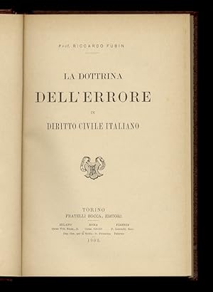 Bild des Verkufers fr La teoria dell'errore in diritto civile italiano. zum Verkauf von Libreria Oreste Gozzini snc