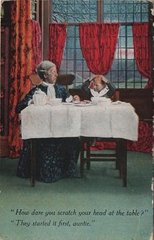 Seller image for hygiene postcard: "How dare You Scratch Your Head at the table?" "They Started It First, Auntie" for sale by Mobyville