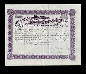 [Kootenay] 1902 Rossland-Kootenay Mining Co. Ltd. Share Certificate
