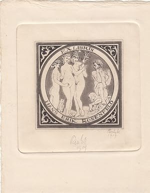 Bild des Verkufers fr Ex Libris Hans Erik Rosenfeld. Drei weibliche Akte und Sitzender. Das Urteil des Paris. zum Verkauf von Antiquariat  Braun