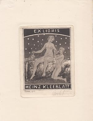 Bild des Verkufers fr Exlibris Heinz Kleeblatt. Sitzender weiblicher Akt, einem knienden Mnnerakt eine Trinkschale reichend. zum Verkauf von Antiquariat  Braun