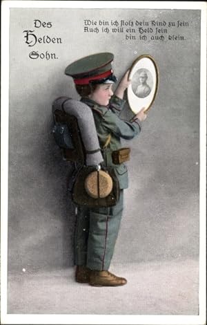 Ansichtskarte / Postkarte Kind in Militäruniform, Des Helden Sohn, Wie bin ich stolz dein Kind zu...