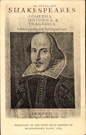 Seller image for Ansichtskarte / Postkarte Dichter William Shakespeare, title page of the first edition of Shakespeare's plays 1623 for sale by akpool GmbH